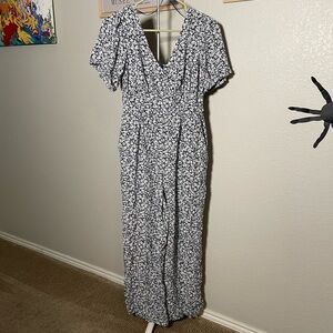 Navy Blue Floral Jumpsuit